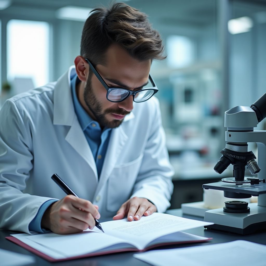 Graphotechnical analysis to validate authentic automatic writing letters Graphotechnical expert analyzes automatic writing letters in illuminated laboratory