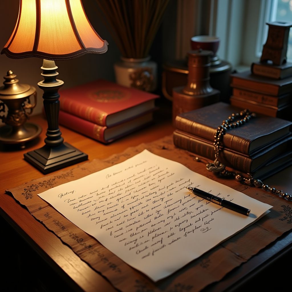 Spiritual preparation to receive reliable automatic writing letters Table with spiritist books, automatic writing letter and incense organized with care